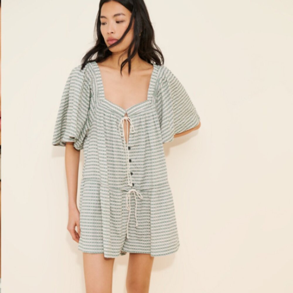 Free People County Line Plaid Relaxed Romper in Green & White Plaid Size S - NEW